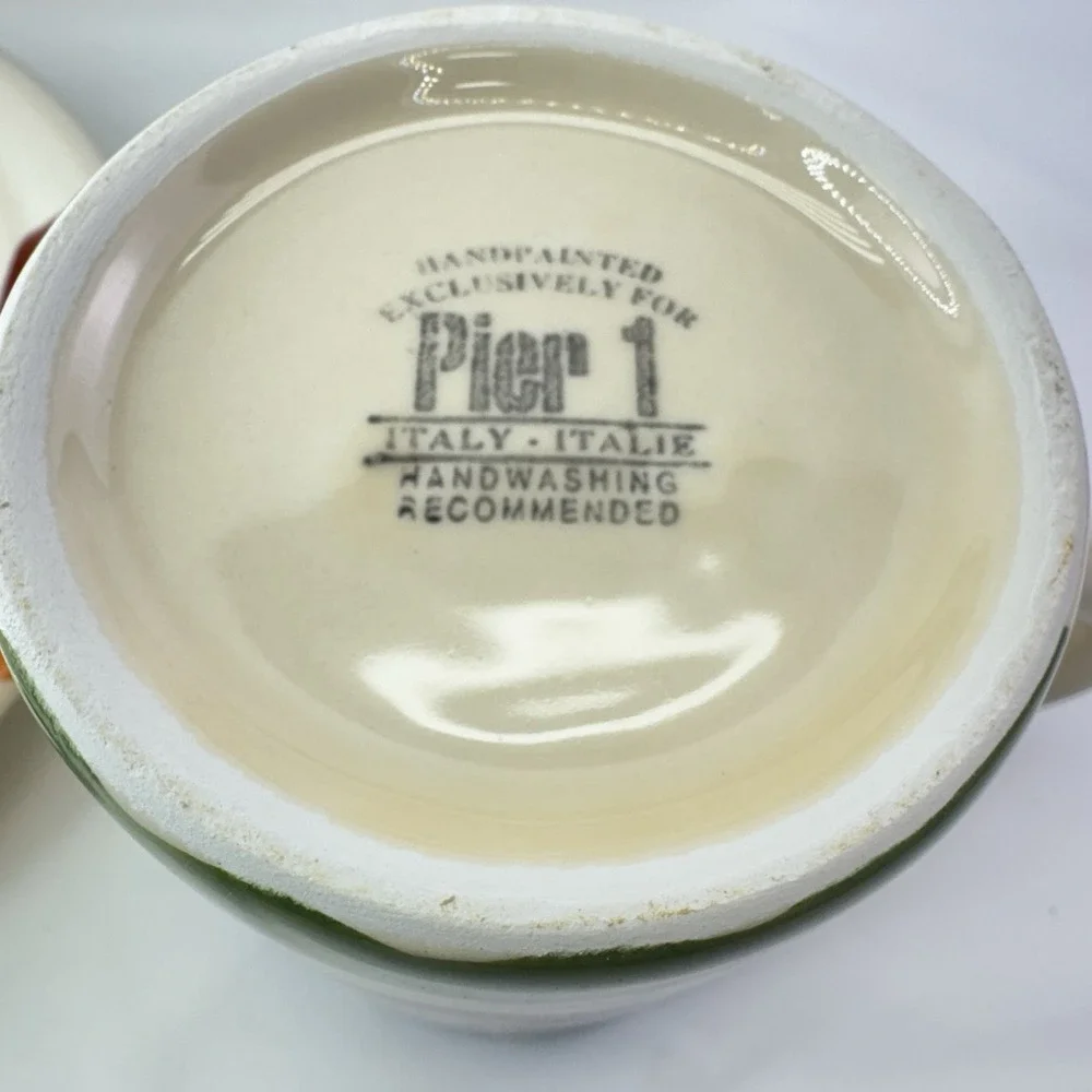 Pier 1 Italy Handpainted Stripe Polka Dot Cafe For Two Mug Plate Set Box Rare